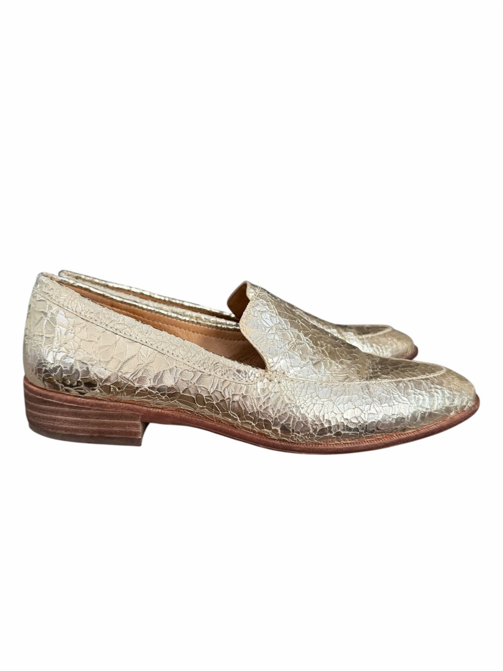 Madewell The Frances Crackle Metallic Gold Leather Loafers size 9M Flats Shoes